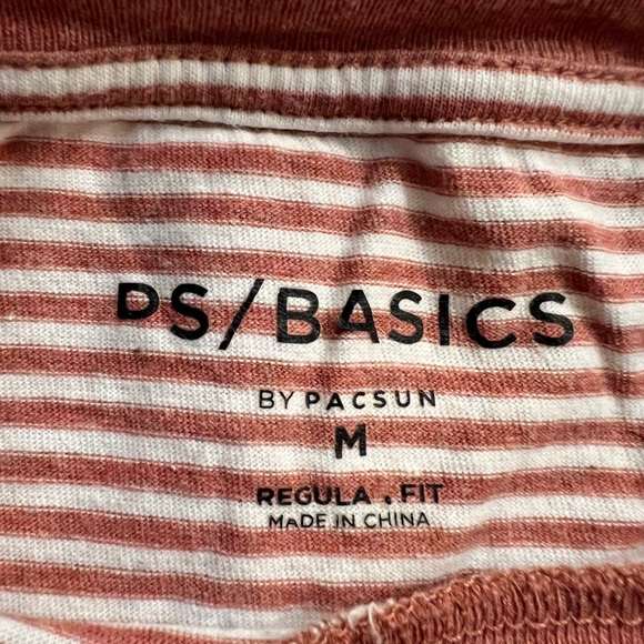 Mens PACSUN Red & White Striped T-Shirt - Picture 3 of 4